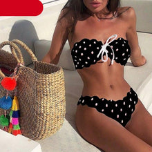 Load image into Gallery viewer, Women Dot Bikini Women Two Piece Swimsuit Women's Bikini Set Swimsuit Micro Strapless 2 Piece Bathing Suit Tie Side Bikini Bottoms Push Up Swimwear Bathing Suit Beach Wear Swimming Suit
