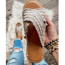 Load image into Gallery viewer, Women Flat Flip Flops New Open Toe Summer Beach Shoes Casual Slides Cross Design Sandals Knotted Flat Footbed Sandals For Ladies Open Toe Casual Summer Slide Sandals
