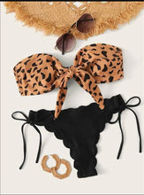 Load image into Gallery viewer, Women Front Lace Up Tie Strapless Leopard Swimsuit Woman Beach Bikini Women's Fashion Bikini Set Leopard Print Strapless Bathing Suit High Cut Two Piece Swimsuits Strapless Swimwear
