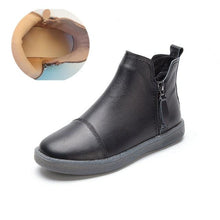 Load image into Gallery viewer, Women Genuine Leather Ankle Boots Warm Fur Waterproof Slip On Super Comfortable Booties Autumn Winter Shoes Keep Warm Anti-Slip Soft Sole Warm Fur Lined Winter Ankle Booties
