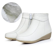 Load image into Gallery viewer, Women Genuine Leather Ankle Boots Warm Fur Waterproof Slip On Super Comfortable Booties Autumn Winter Shoes Keep Warm Anti-Slip Soft Sole Warm Fur Lined Winter Ankle Booties
