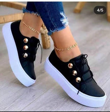 Load image into Gallery viewer, Women Gold Sneakers White Round Head Platform Causal  Sports Cute Pink Fashion Flats Exclusive Women's Cult Fashionable High Platform Calf White Sneaker Lace Up Stylish Casual Walking Sneakers
