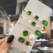 Load image into Gallery viewer, Women Hair Clips Set Jewelry Fashion Green Crystal Hair Accessories Luxury Simulation Pearl Barrette Pin For Girl Gift Ornaments Fashion Hairgrips Accessories For Party
