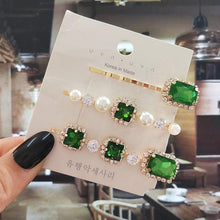 Load image into Gallery viewer, Women Hair Clips Set Jewelry Fashion Green Crystal Hair Accessories Luxury Simulation Pearl Barrette Pin For Girl Gift Ornaments Fashion Hairgrips Accessories For Party
