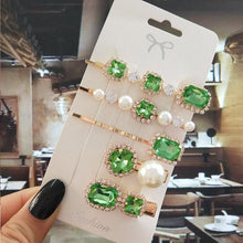 Load image into Gallery viewer, Women Hair Clips Set Jewelry Fashion Green Crystal Hair Accessories Luxury Simulation Pearl Barrette Pin For Girl Gift Ornaments Fashion Hairgrips Accessories For Party
