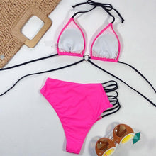 Load image into Gallery viewer, Women High Waist Bikini Swimsuit Swimwear Female Women Metal Ring Cross Bandage Bikini Set Swimsuit Two Piece Cutout Tie Back Bathing Suit Thong Bikini Set Bathing Suit Bather
