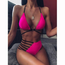 Load image into Gallery viewer, Women High Waist Bikini Swimsuit Swimwear Female Women Metal Ring Cross Bandage Bikini Set Swimsuit Two Piece Cutout Tie Back Bathing Suit Thong Bikini Set Bathing Suit Bather

