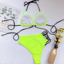 Load image into Gallery viewer, Women High Waist Bikini Swimsuit Swimwear Female Women Metal Ring Cross Bandage Bikini Set Swimsuit Two Piece Cutout Tie Back Bathing Suit Thong Bikini Set Bathing Suit Bather
