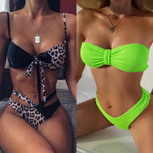 Load image into Gallery viewer, Women High Waist Bikini Swimsuit Swimwear Female Women Metal Ring Cross Bandage Bikini Set Swimsuit Two Piece Cutout Tie Back Bathing Suit Thong Bikini Set Bathing Suit Bather
