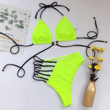 Load image into Gallery viewer, Women High Waist Bikini Swimsuit Swimwear Female Women Metal Ring Cross Bandage Bikini Set Swimsuit Two Piece Cutout Tie Back Bathing Suit Thong Bikini Set Bathing Suit Bather
