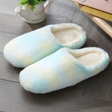 Load image into Gallery viewer, Women Home Slippers With Faux Fur Flats Heel Winter Shoes Keep Warm Shoes For Woman Rainbow Faux Fur Warm Memory Foam Slippers Suede Slip-on Cozy House Shoes Non-Slip Sole
