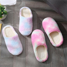 Load image into Gallery viewer, Women Home Slippers With Faux Fur Flats Heel Winter Shoes Keep Warm Shoes For Woman Rainbow Faux Fur Warm Memory Foam Slippers Suede Slip-on Cozy House Shoes Non-Slip Sole
