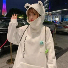 Load image into Gallery viewer, Women Hoodie Frog Pullover Winter Sense Hooded Casual Sweatshirts Autumn Embroidery Loose Hoodies Pullover Casual Creativity Sweatshirt Loose Solid Long Sleeve Tops With Pocket
