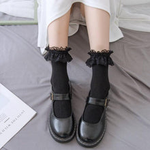Load image into Gallery viewer, Women Lace Mesh Black White Cotton Socks Japanese Maiden Lovely Short Socks Frilly Ruffle Princess Socks For Women
