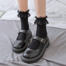 Load image into Gallery viewer, Women Lace Mesh Black White Cotton Socks Japanese Maiden Lovely Short Socks Frilly Ruffle Princess Socks For Women
