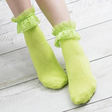 Load image into Gallery viewer, Women Lace Mesh Black White Cotton Socks Japanese Maiden Lovely Short Socks Frilly Ruffle Princess Socks For Women
