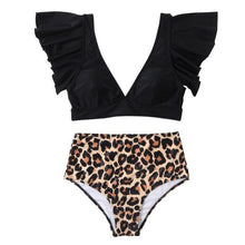 Load image into Gallery viewer, Women Leopard Print Swimsuit Women's Bikini One Shoulder Top High Waist Bottom Two Piece Swimsuits Women Push Up Bikini Set One Shoulder Beachwear Summer Leopard Bathing Suit High Waist Swimwear For Women
