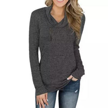 Load image into Gallery viewer, Women Long Sleeve V-Neck Size Zipper Collar Pullover Tunic Tops
