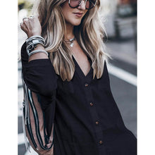 Load image into Gallery viewer, Women Loose Long Sleeve Swimsuit Cover Ups Button Down Beach Shirt
