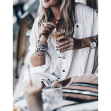 Load image into Gallery viewer, Women Loose Long Sleeve Swimsuit Cover Ups Button Down Beach Shirt

