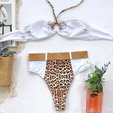 Load image into Gallery viewer, Women Luxury Leopard High Waist Bikini  Swimsuit Women's Push Up Bra Tie Side Cutout Bikini Set High Cut Padded Solid Bating Suit Swimwear Female Bikini Set Bathing Suit
