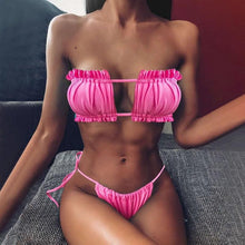 Load image into Gallery viewer, Women Luxury Leopard High Waist Bikini  Swimsuit Women's Push Up Bra Tie Side Cutout Bikini Set High Cut Padded Solid Bating Suit Swimwear Female Bikini Set Bathing Suit
