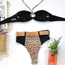 Load image into Gallery viewer, Women Luxury Leopard High Waist Bikini  Swimsuit Women's Push Up Bra Tie Side Cutout Bikini Set High Cut Padded Solid Bating Suit Swimwear Female Bikini Set Bathing Suit
