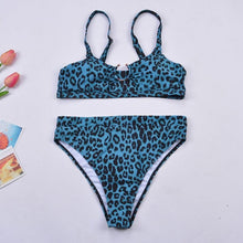 Load image into Gallery viewer, Women Luxury Leopard High Waist Bikini  Swimsuit Women's Push Up Bra Tie Side Cutout Bikini Set High Cut Padded Solid Bating Suit Swimwear Female Bikini Set Bathing Suit
