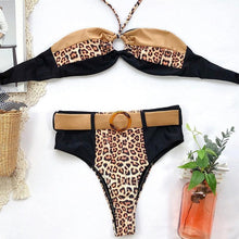 Load image into Gallery viewer, Women Luxury Leopard High Waist Bikini  Swimsuit Women's Push Up Bra Tie Side Cutout Bikini Set High Cut Padded Solid Bating Suit Swimwear Female Bikini Set Bathing Suit

