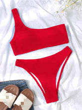 Load image into Gallery viewer, Women One-Shoulder Bikini Swimsuit Women Push Up Swimwear Women's Bathing Suit Comfortable Bikini Ribbed Two Piece Swimsuit Bikini Set Summer Bathing Suit Beach Wear Swimming Suit
