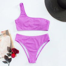 Load image into Gallery viewer, Women One-Shoulder Bikini Swimsuit Women Push Up Swimwear Women's Bathing Suit Comfortable Bikini Ribbed Two Piece Swimsuit Bikini Set Summer Bathing Suit Beach Wear Swimming Suit
