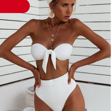 Load image into Gallery viewer, Women  Padded Push Up Strapless Swimsuit Women's Tie Knot Front High Waist Bandage 2PCS Bikini Sets Beachwear Bathing Suit Swimwear Bikini Set Adjustable Bikini Sets Two Piece Bathing Suit
