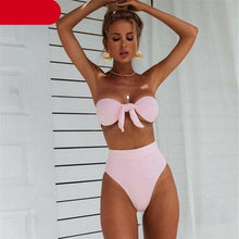 Load image into Gallery viewer, Women  Padded Push Up Strapless Swimsuit Women's Tie Knot Front High Waist Bandage 2PCS Bikini Sets Beachwear Bathing Suit Swimwear Bikini Set Adjustable Bikini Sets Two Piece Bathing Suit
