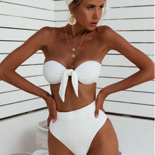 Load image into Gallery viewer, Women  Padded Push Up Strapless Swimsuit Women's Tie Knot Front High Waist Bandage 2PCS Bikini Sets Beachwear Bathing Suit Swimwear Bikini Set Adjustable Bikini Sets Two Piece Bathing Suit
