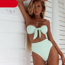 Load image into Gallery viewer, Women  Padded Push Up Strapless Swimsuit Women's Tie Knot Front High Waist Bandage 2PCS Bikini Sets Beachwear Bathing Suit Swimwear Bikini Set Adjustable Bikini Sets Two Piece Bathing Suit
