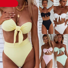 Load image into Gallery viewer, Women  Padded Push Up Strapless Swimsuit Women's Tie Knot Front High Waist Bandage 2PCS Bikini Sets Beachwear Bathing Suit Swimwear Bikini Set Adjustable Bikini Sets Two Piece Bathing Suit
