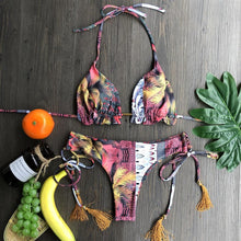Load image into Gallery viewer, Women Push-up Bikini Swimwear Adjustable Swimsuit Bathing Suit Beachwear Women's Tie Bikini Lace Up Bottom String Swimsuit Bandage Swim Beach Wear Summer Comfortable Bikini Set
