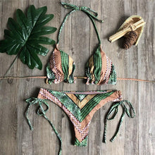 Load image into Gallery viewer, Women Push-up Bikini Swimwear Adjustable Swimsuit Bathing Suit Beachwear Women's Tie Bikini Lace Up Bottom String Swimsuit Bandage Swim Beach Wear Summer Comfortable Bikini Set
