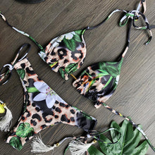 Load image into Gallery viewer, Women Push-up Bikini Swimwear Adjustable Swimsuit Bathing Suit Beachwear Women's Tie Bikini Lace Up Bottom String Swimsuit Bandage Swim Beach Wear Summer Comfortable Bikini Set
