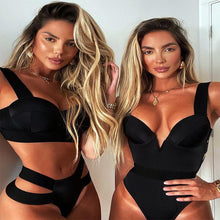 Load image into Gallery viewer, Women Push Up Bikini Women Neon Bandage Swimwear Women Patchwork Bikini Swimsuit 2 Piece  Cutout Molded Push Up Bathing Suit Ruffle Hook Closure Bikini Set Two Piece Bathing Suit
