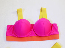 Load image into Gallery viewer, Women Push Up Bikini Women Neon Bandage Swimwear Women Patchwork Bikini Swimsuit 2 Piece  Cutout Molded Push Up Bathing Suit Ruffle Hook Closure Bikini Set Two Piece Bathing Suit
