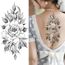 Load image into Gallery viewer, Women's Fashion Flower Temporary Tattoos Sticker Fake Rose Waterproof Large Realistic Black Colorful Flowers Tattoos
