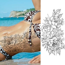 Load image into Gallery viewer, Women's Fashion Flower Temporary Tattoos Sticker Fake Rose Waterproof Large Realistic Black Colorful Flowers Tattoos
