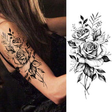 Load image into Gallery viewer, Women's Fashion Flower Temporary Tattoos Sticker Fake Rose Waterproof Large Realistic Black Colorful Flowers Tattoos
