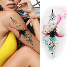 Load image into Gallery viewer, Women's Fashion Flower Temporary Tattoos Sticker Fake Rose Waterproof Large Realistic Black Colorful Flowers Tattoos
