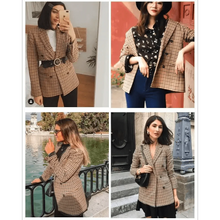 Load image into Gallery viewer, Women's Fashionable Office Wear Double Breasted Plaid Blazer Coat Vintage Long Sleeve Pockets Female Outerwear Chic Tops
