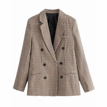 Load image into Gallery viewer, Women's Fashionable Office Wear Double Breasted Plaid Blazer Coat Vintage Long Sleeve Pockets Female Outerwear Chic Tops
