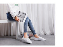 Load image into Gallery viewer, Women's Genuine Leather Sneakers Casual Fashionable Sports Shoes Vulcanized Woman Summer Flat Shoe Leather Women Lace Up Casual Shoes White Fashion Sneakers
