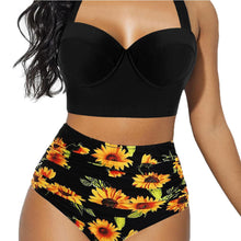 Load image into Gallery viewer, Women's Push Up Padded Bra Bikini Set Women Vintage Tropical Print Swimsuit Retro Halter High Waist Bikinis Bra Set Swimwear Two Piece Bathing Suit High Waist Swimsuit Floral Bathing Suit Swimwear Summer Bathing Suit Beachwear
