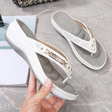 Load image into Gallery viewer, Women's Summer New Fashion Metal Button Slides Beach Shoes Modern Sandals Women Outside Platform Comfort Thong Style Flip Flops Sandals With Arch Support Thick Sole Outdoor Flip Flops

